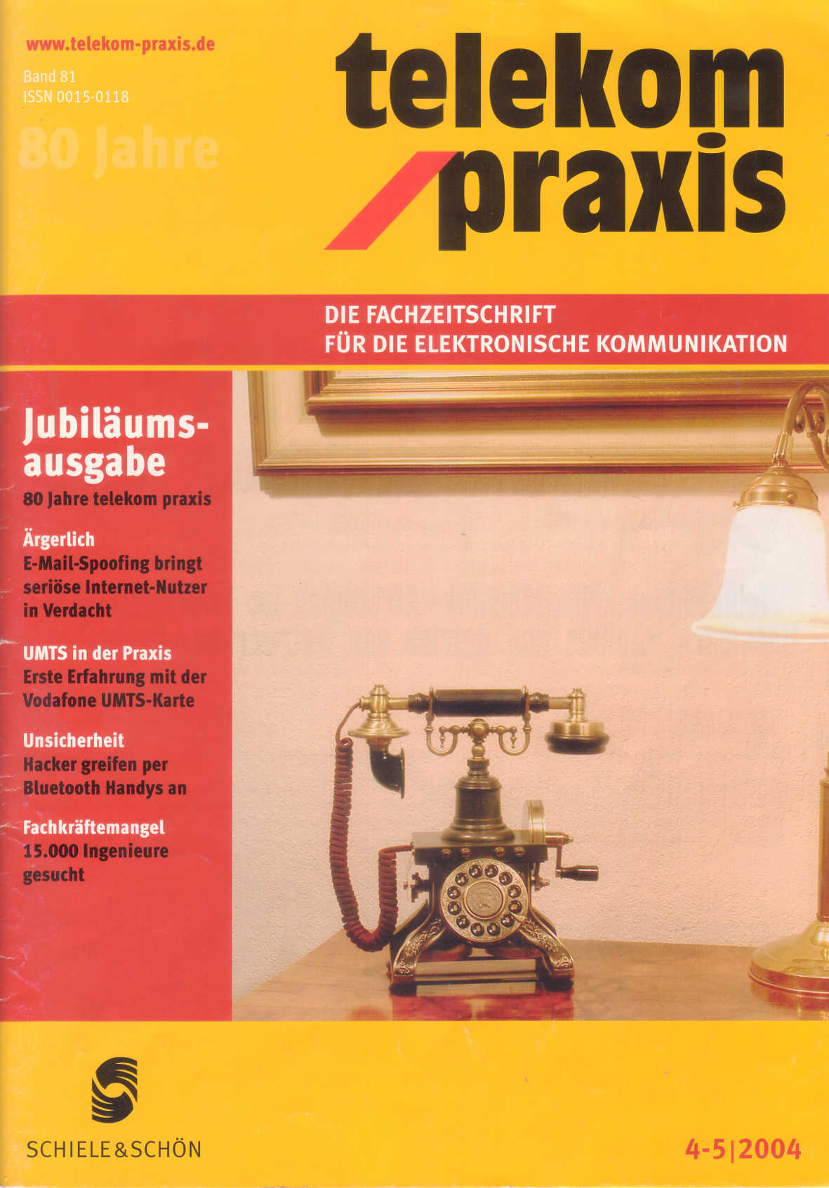 telekom praxis, Ausgabe 4/5-2004, Verlag Schiele und Schön, Berlin, ISSN: 0015-0118
